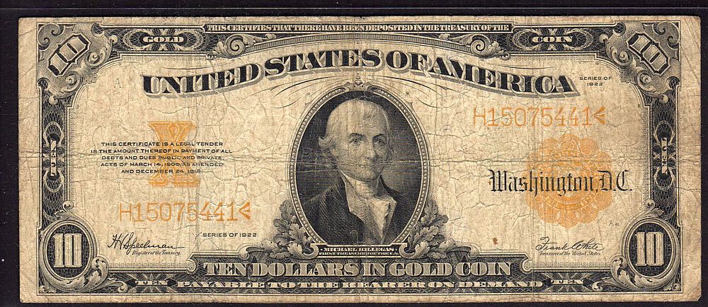 Fr.1173, 1922 $10 Gold Certificate, Fine, H15075441